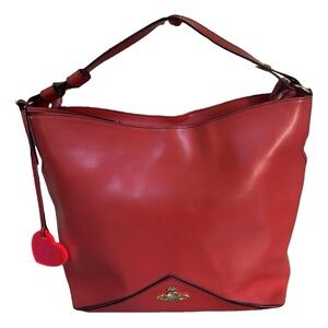 Rare! Vivienne Westwood Vintage Red Leather Shoulder Bag with Orb heart charm!